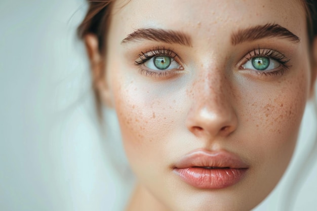 Zdjęcie portret piękności kobiecej twarzy z naturalną skórą