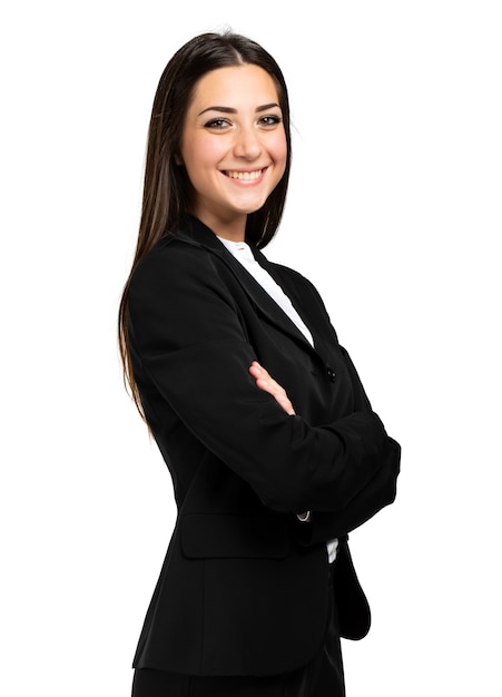 Portret piękny bizneswoman odizolowywający na białym tle
