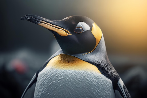 Portret pingwina dziobowatego Antarktyczny nielotny ptak morski na zewnątrz odwracający wzrok Generacyjna sztuczna inteligencja
