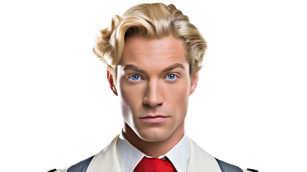 Portret przystojnego blond biznesmena z niebieskimi oczami izolowany na białym