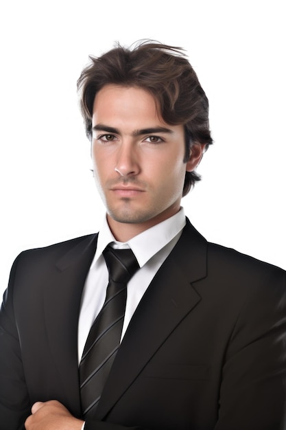 Portret przystojnego młodego biznesmena odizolowanego na białym, utworzonego za pomocą generatywnej ai