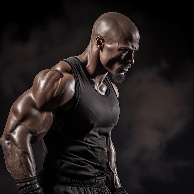 Portret przystojnego, poważnego mężczyzny z silnym ciałem pokazującym siłę i moc zaciśniętą pięścią Sport fitness gym dla mięśni pompowania Generatywna sztuczna inteligencja