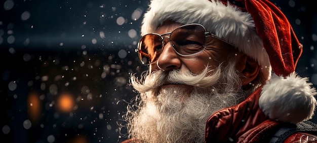 Portret przystojniaka Świętego Mikołaja w magiczną noc Bożego Narodzenia
