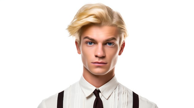 Portret przystojny młody człowiek z blondynem na białym tle