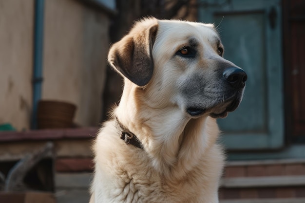 Portret psa labradora retrievera na tle starego domu AI Generated