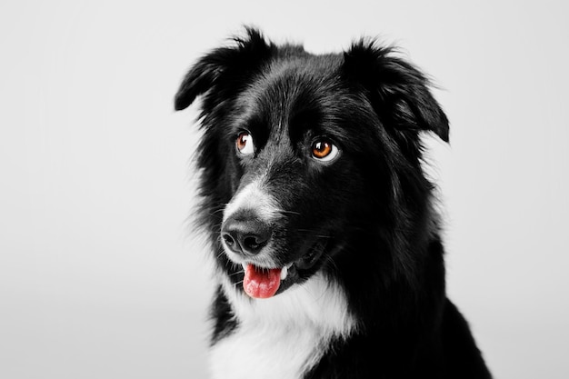 Portret psa rasy Border Collie na białym tle