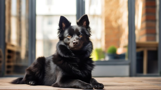 Portret psa Schipperke'a w mieszkaniu w domu wnętrza miłość i opieka utrzymanie kłamstwa