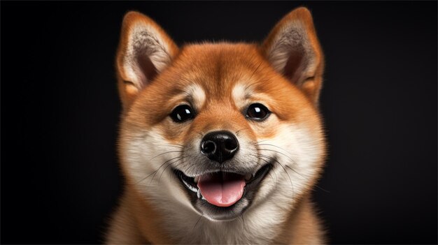 Zdjęcie portret psa shiba inu na czarnym tle