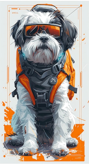 Portret psa Shih Tzu z cybernetycznym ogonem Szkło rozszerzonej rzeczywistości Cyber Poster Banner Flyer