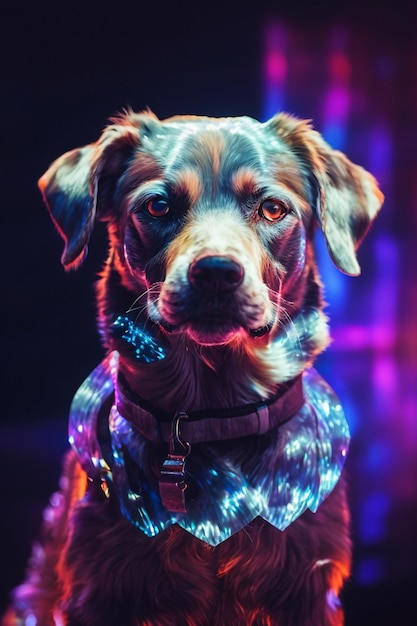 Portret psa w oświetleniu holograficznym