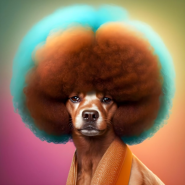 Portret psa w stylu lat 70. z wielkim afro