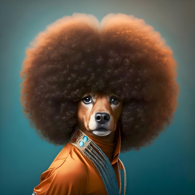 Portret psa w stylu lat 70. z wielkim afro