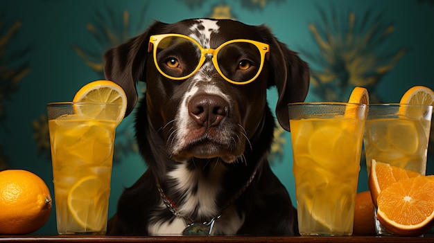 portret psa z kieliszkami szampana