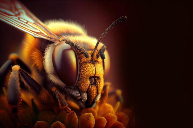 Portret pszczoły miodnej makro Generative Ai
