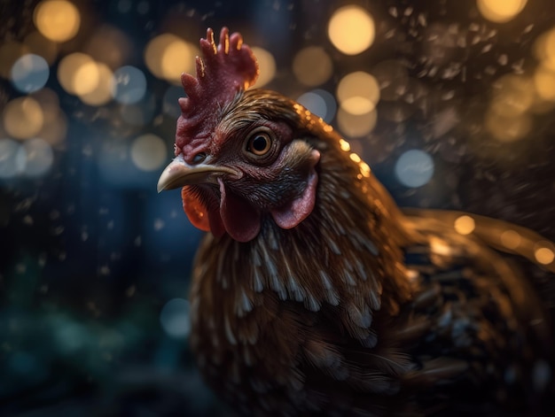 Portret ptaka kurczaka z bliska stworzony za pomocą technologii Generative AI