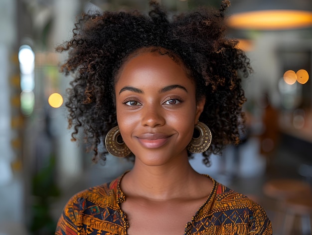Portret radosnej afroamerykańskiej przedsiębiorczyni w jej biurze