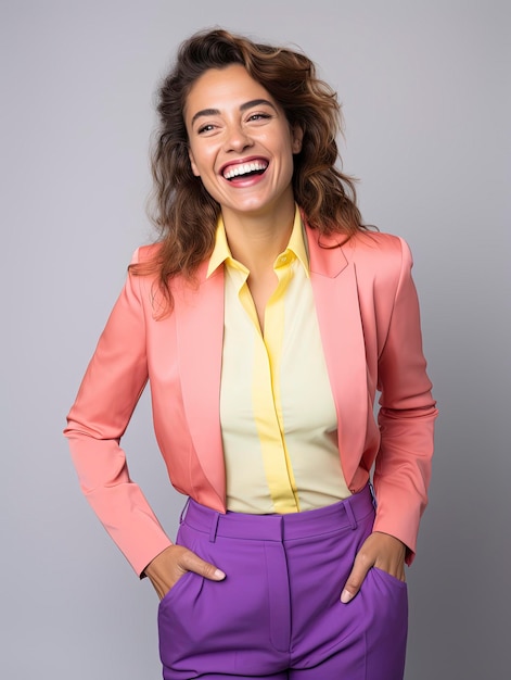 Portret realistycznej uśmiechniętej kobiety biznesowej dla zespołu strony internetowej widok powyżej talii