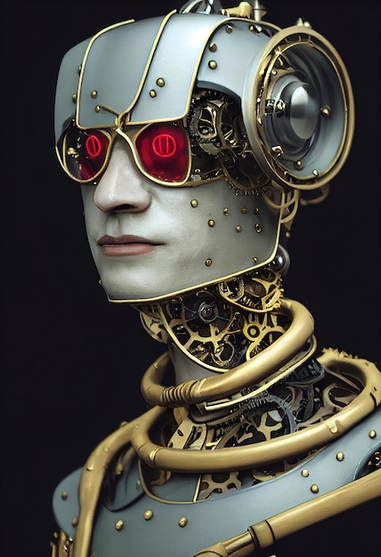 Portret robota zabytkowe Artystycznej abstrakcyjnej fantasy steampunk Koncepcja retro robota