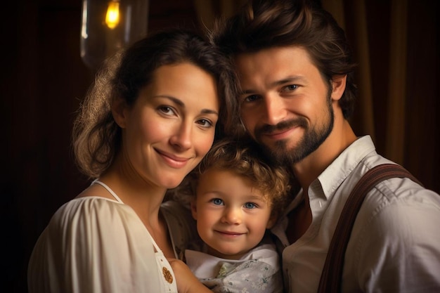 portret rodzinny młodej pary trzymającej syna.