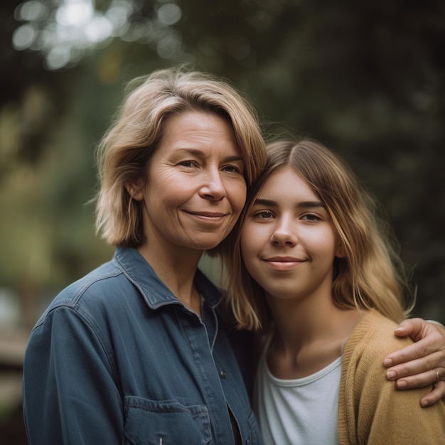 Portret rodziny matki i córki na zewnątrz