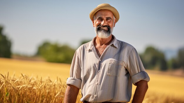 Portret rolnika na tle jego pól