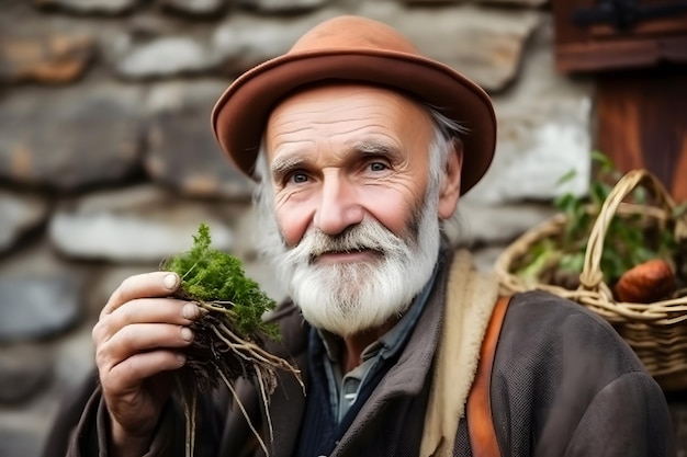 Portret rolnika z wygenerowaną siecią neuronową zbiorów