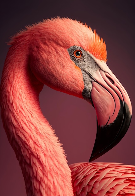 Zdjęcie portret różowego flaminga na różowym tle genetive ai