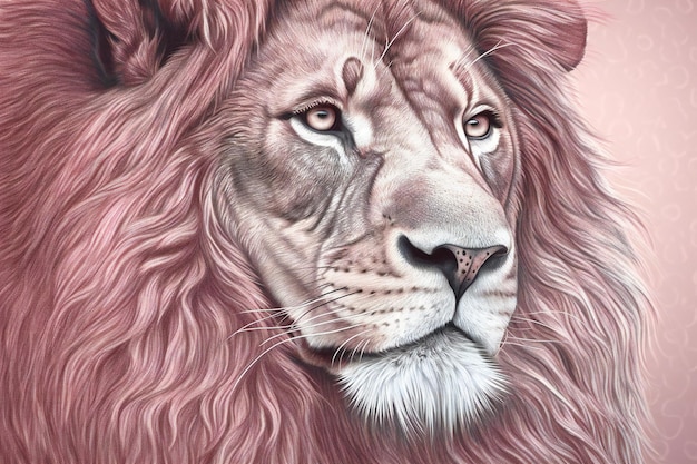 Portret samca lwa z różowym tłem To jest ilustracja