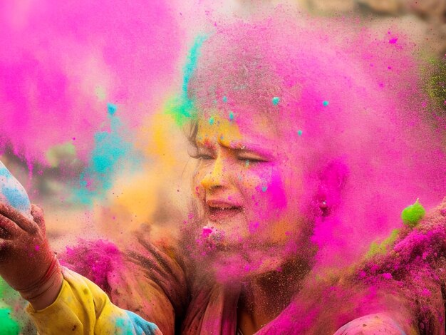 Zdjęcie portret sióstr pomalowany w kolorach holi