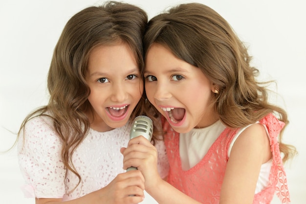 Portret ślicznych Dziewczyn śpiewających W Karaoke