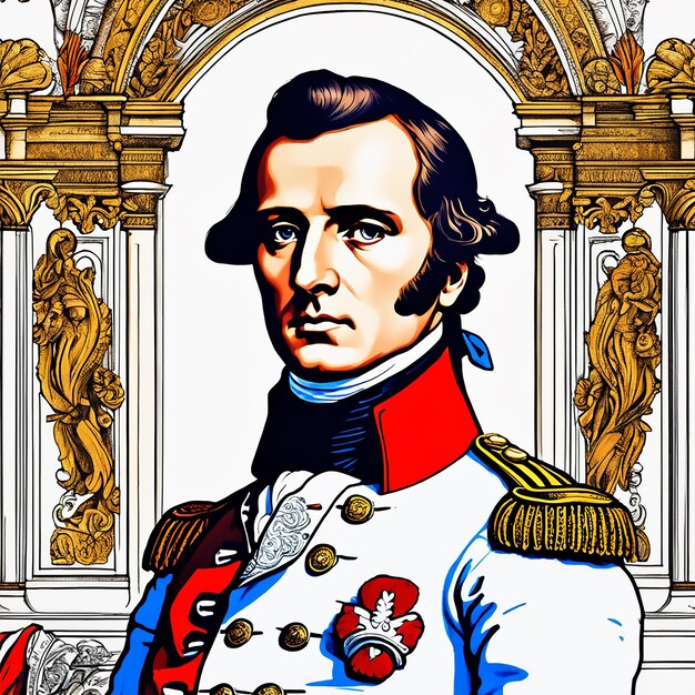 Zdjęcie portret słynnej postaci jak napoleon bonaparte w stylu jacques louis dzieli farbę