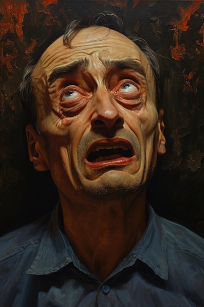 Portret smutnego mężczyzny na ciemnym tle Koncepcja głębokiej depresji