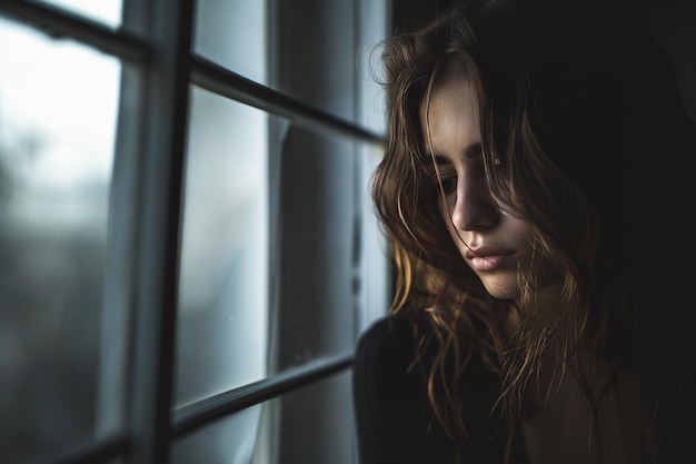 Portret smutnej, przygnębionej, udręczonej młodej kobiety Koncepcja zdrowia psychicznego