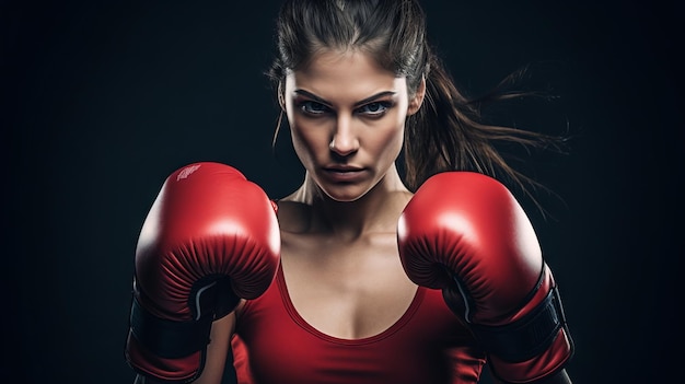 Portret sportowej młodej kobiety w czerwonych rękawiczkach bokserskich
