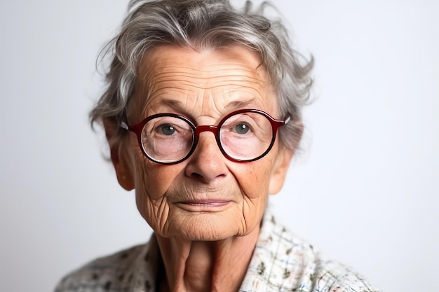Zdjęcie portret stara kobieta w okularach odizolowywający na białym tle