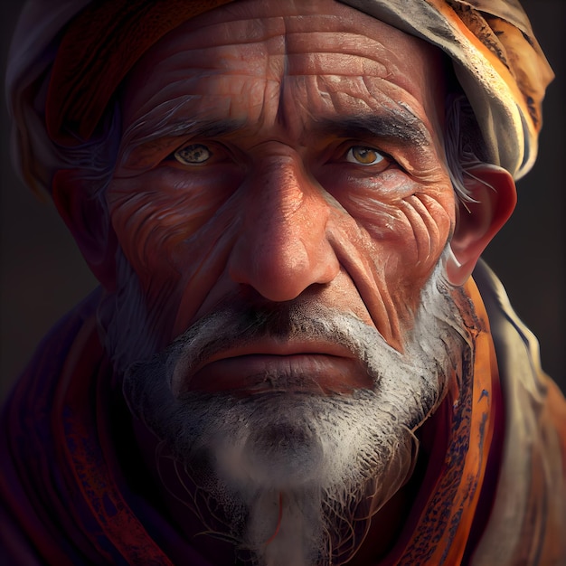 Portret starca z białą brodą i turbanem