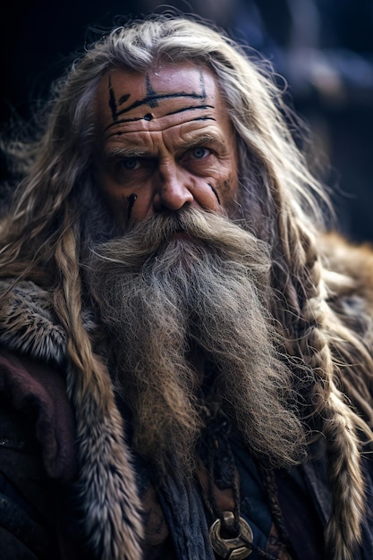 Portret starca z brodą i wąsami w wiosce
