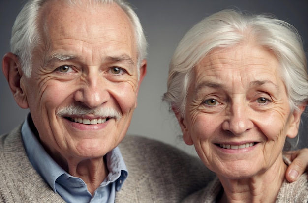 Zdjęcie portret starego mężczyzny i starszej kobiety patrzących na kamerę