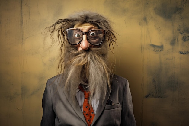 Portret starego zabawnego starszego biznesmena w formalnym garniturze Generatywna sztuczna inteligencja