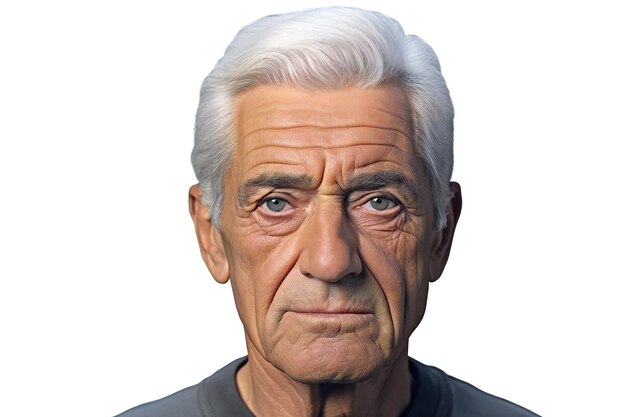 Zdjęcie portret starszego mężczyzny z siwymi włosami patrzącego na kamerę na białym tle