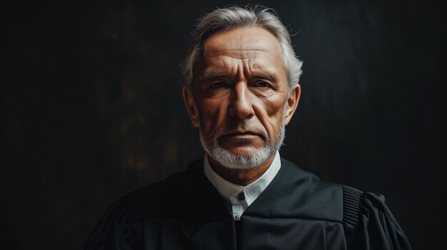 Portret starszego sędziego lub prawnika w czarnej szlafroku i białym kołnierzu