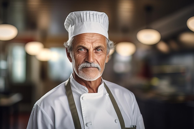 Portret starszego szefa kuchni w kuchni