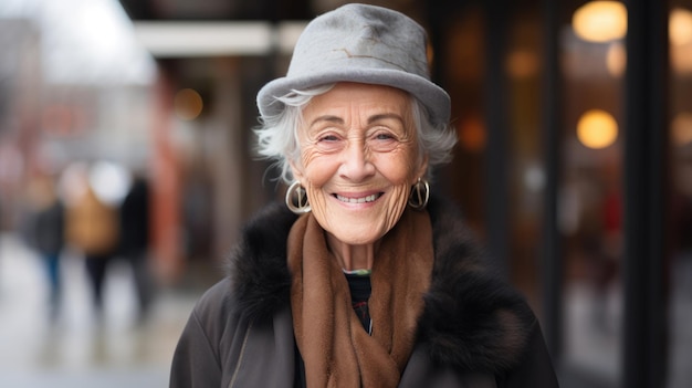 Portret starszej kobiety uśmiechającej się do kamery