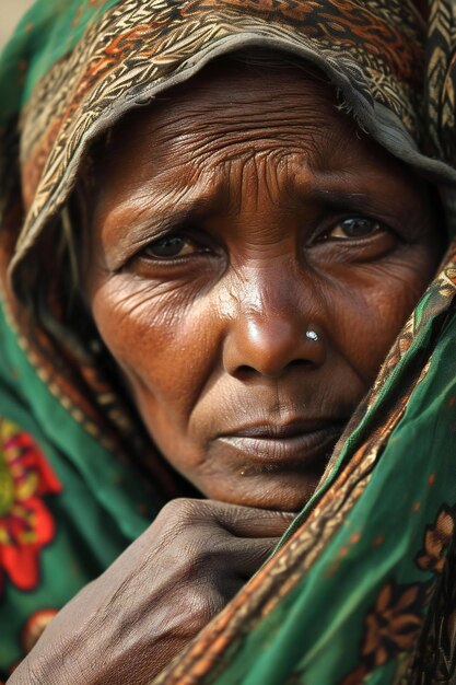 Portret starszej kobiety w wiosce Chitwan w Nepalu