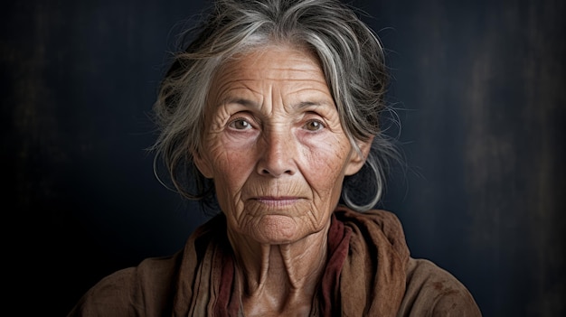 Portret starszej kobiety z jasnymi emocjami na twarzy