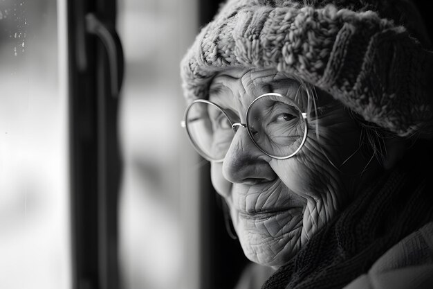 Portret starszej kobiety z radością pozującej dla kamery w domu Koncepcja Portrety starszych zdjęć w pomieszczeniach Szczęście Portrety pozują w środowisku domowym