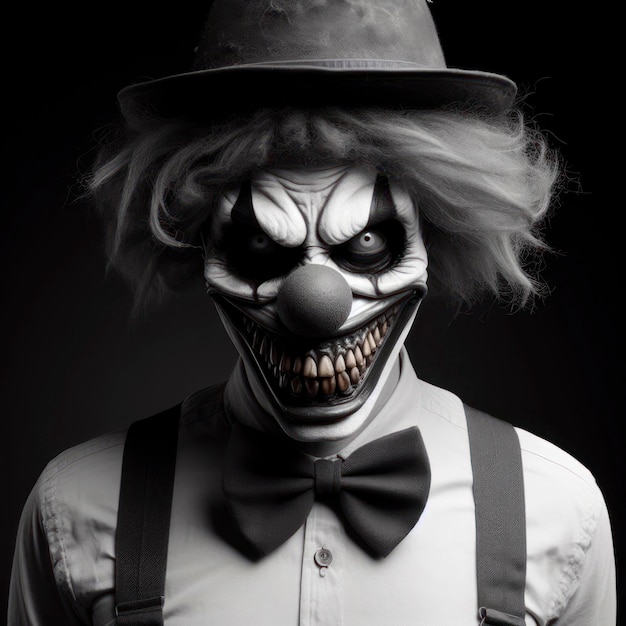 Zdjęcie portret strasznego klauna na ciemnym tle jest generatywny