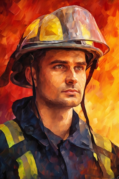 Portret strażaka w hełmie Portret straży pożarnej