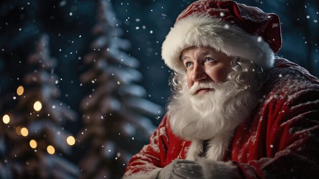 Portret Świętego Mikołaja w lesie koncepcja Bożego Narodzenia i Nowego Roku