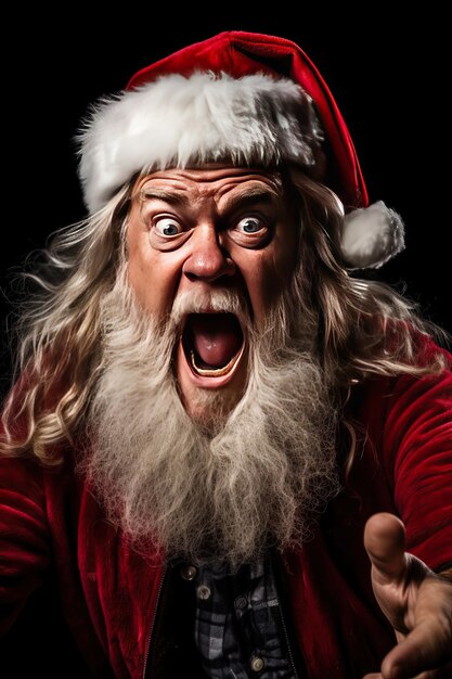 Portret Świętego Mikołaja wyrażającego różne wyrażenia, od gniewu po radość i niespodziankę. Koncepcja i emocje świąteczne Obraz stworzony z Ia